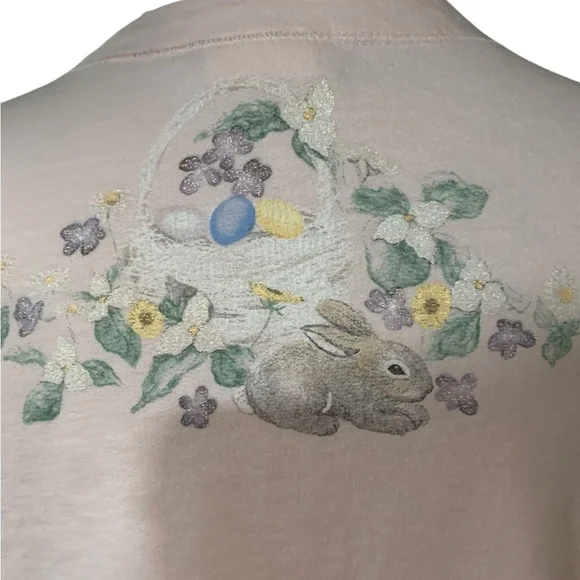 Vintage Y2K light pink Easter/spring bunny button up lightweight shirt size L - Picture 5 of 6